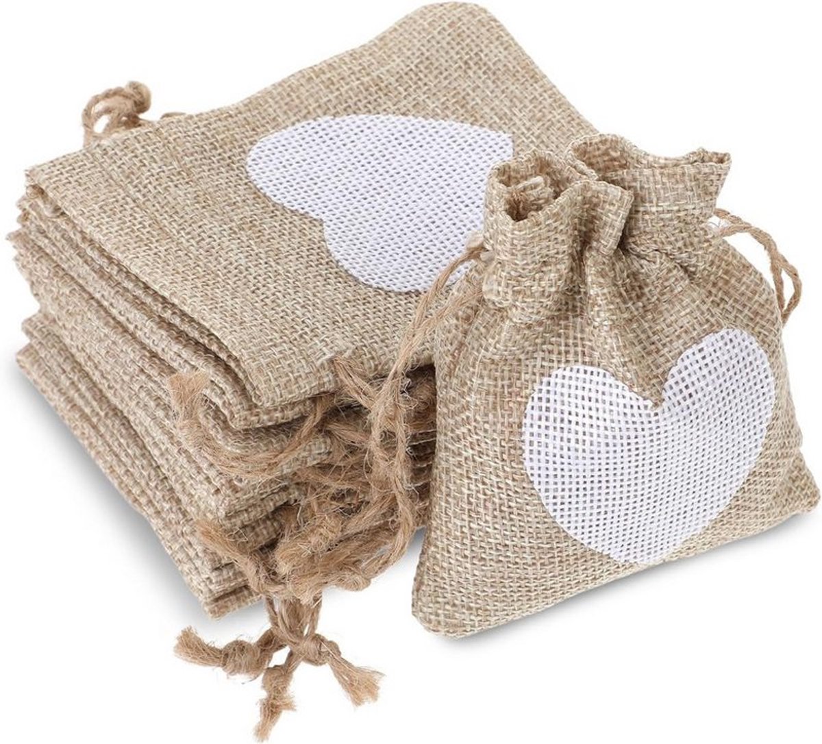 Lavendelgeurende opbergzakjes, 30 stuks; jute zakjes, 10x8 cm; cadeauzakjes met trekkoord; hartvormig