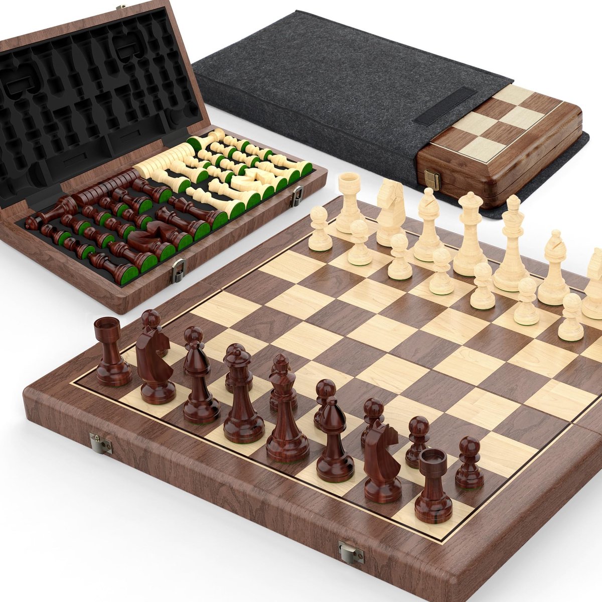 Solidchoice - Premium 15 in Walnut Magnetisch Schaak- en Damspel