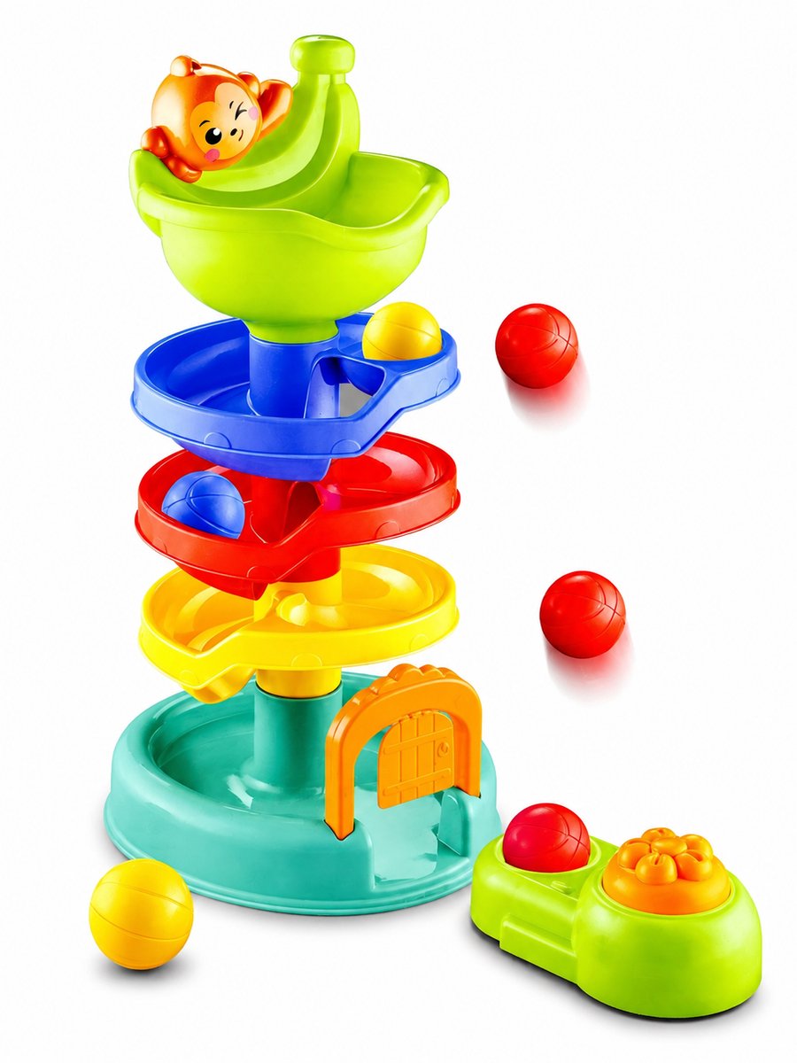Ballenbaan Katapult - met Lanceerder en incl. 3 ballen – Spiraaltoren 30.5CM HOOG - Knikkerbanen - Speelgoed voor peuters vanaf 18 maanden