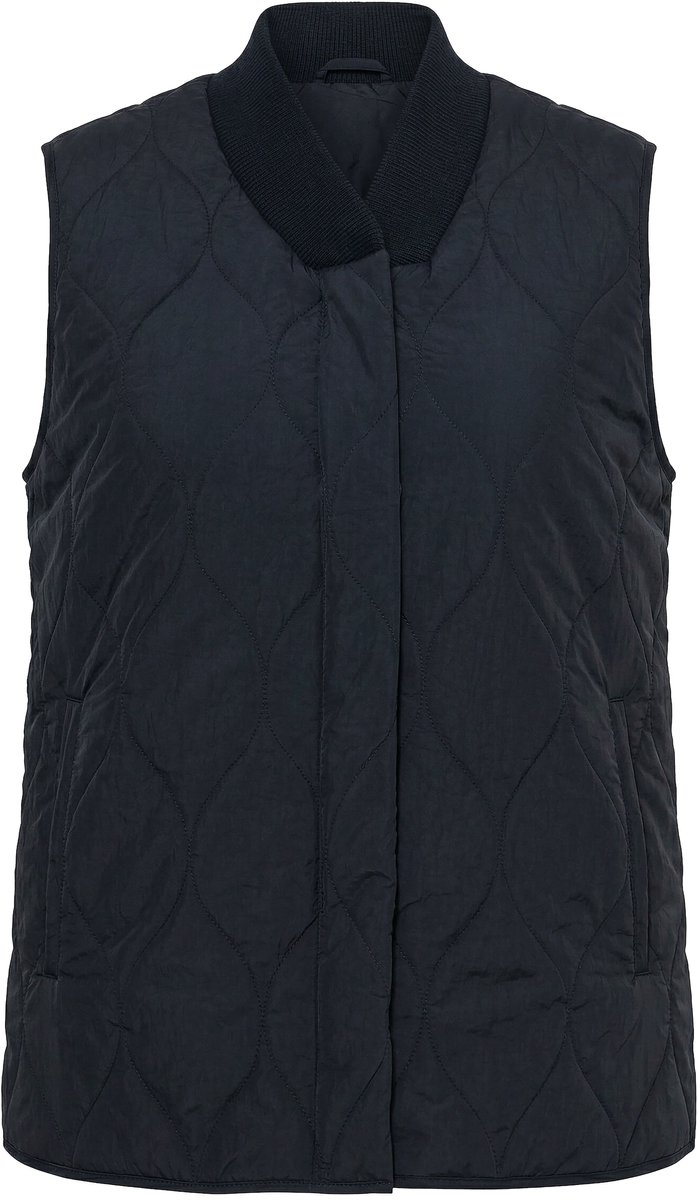 Ulla Popken - Dames - HYPRAR gewatteerd vest waterafstotend geribbelde kraag - Zwart - Maat 46+