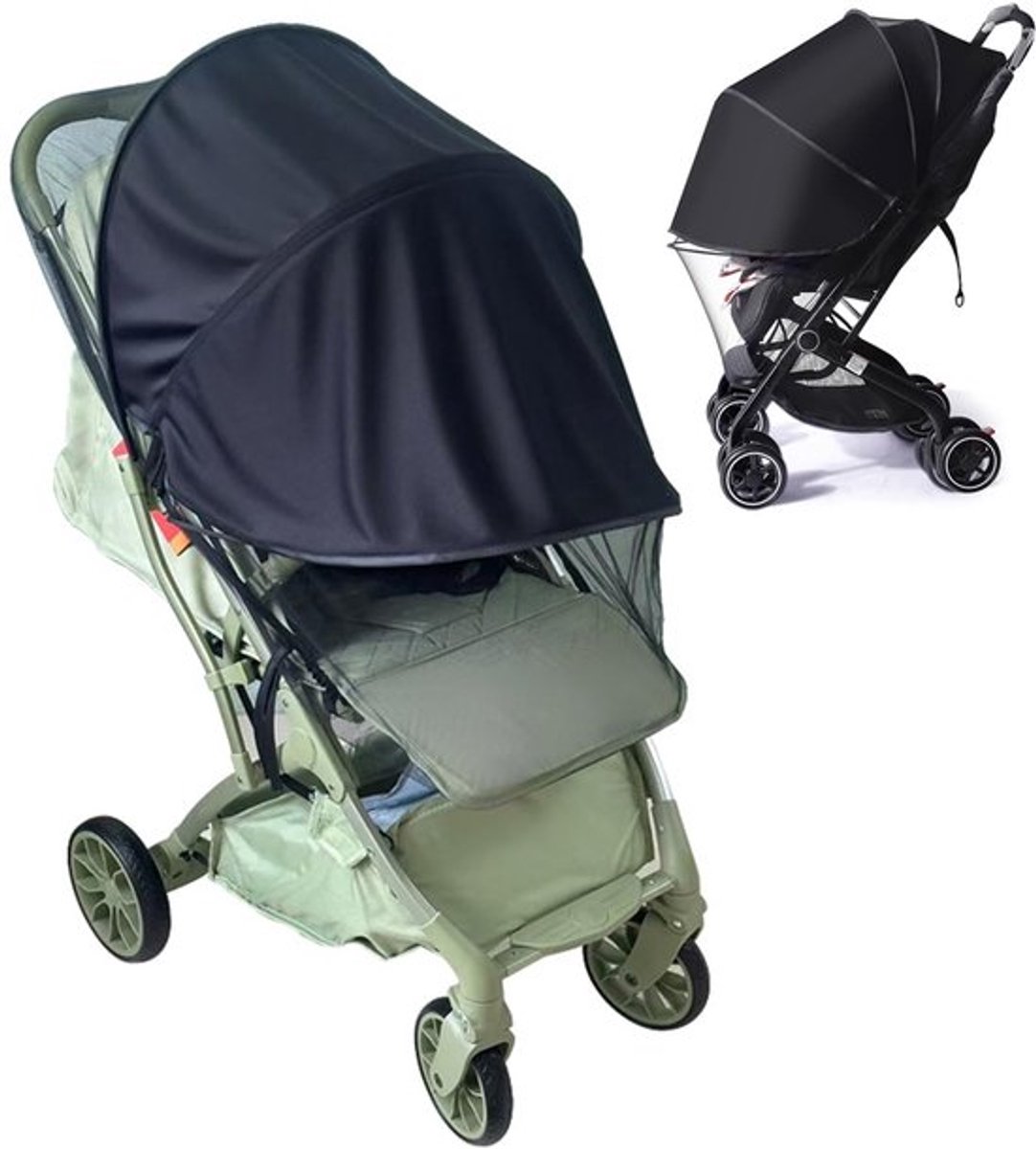 Zonwering Kinderwagen 2-in-1 - UV-bescherming 50+ - Muggennet - Ademend - Universeel - Robuust materiaal - Kinderwagenparasol