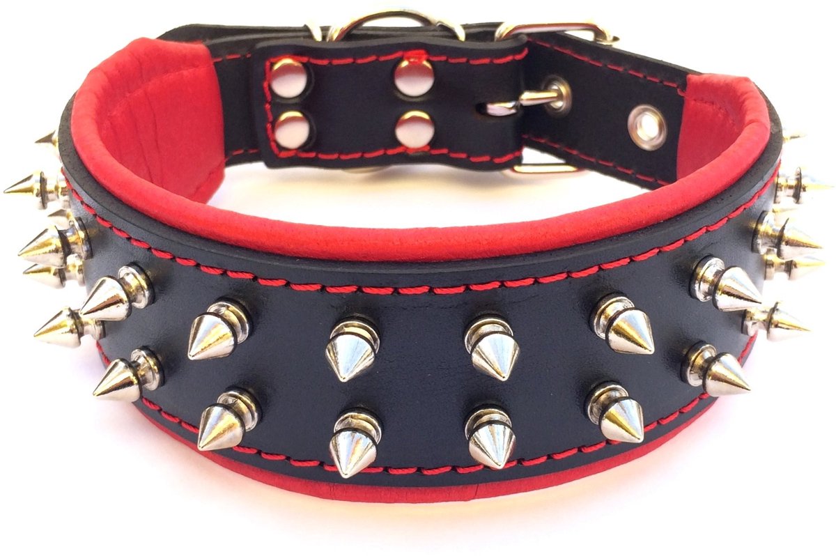 Solidchoice - Leren Hondenhalsband met Schroefpunten, 5 cm Breed, Zacht Gevoerd