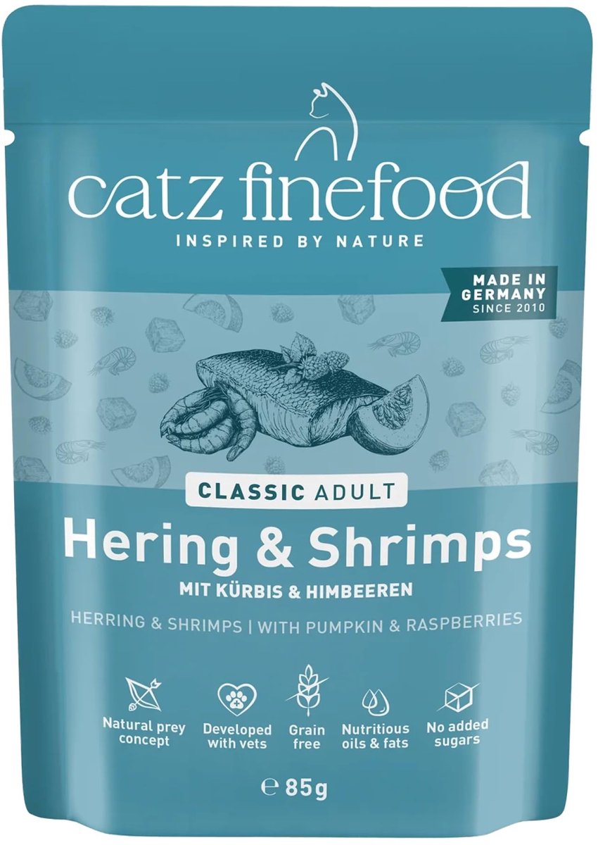 Solidchoice - Natvoer voor Katten met Haring en Garnalen, verrijkt met Pompoen en Aloë Vera, 16 x 85 g