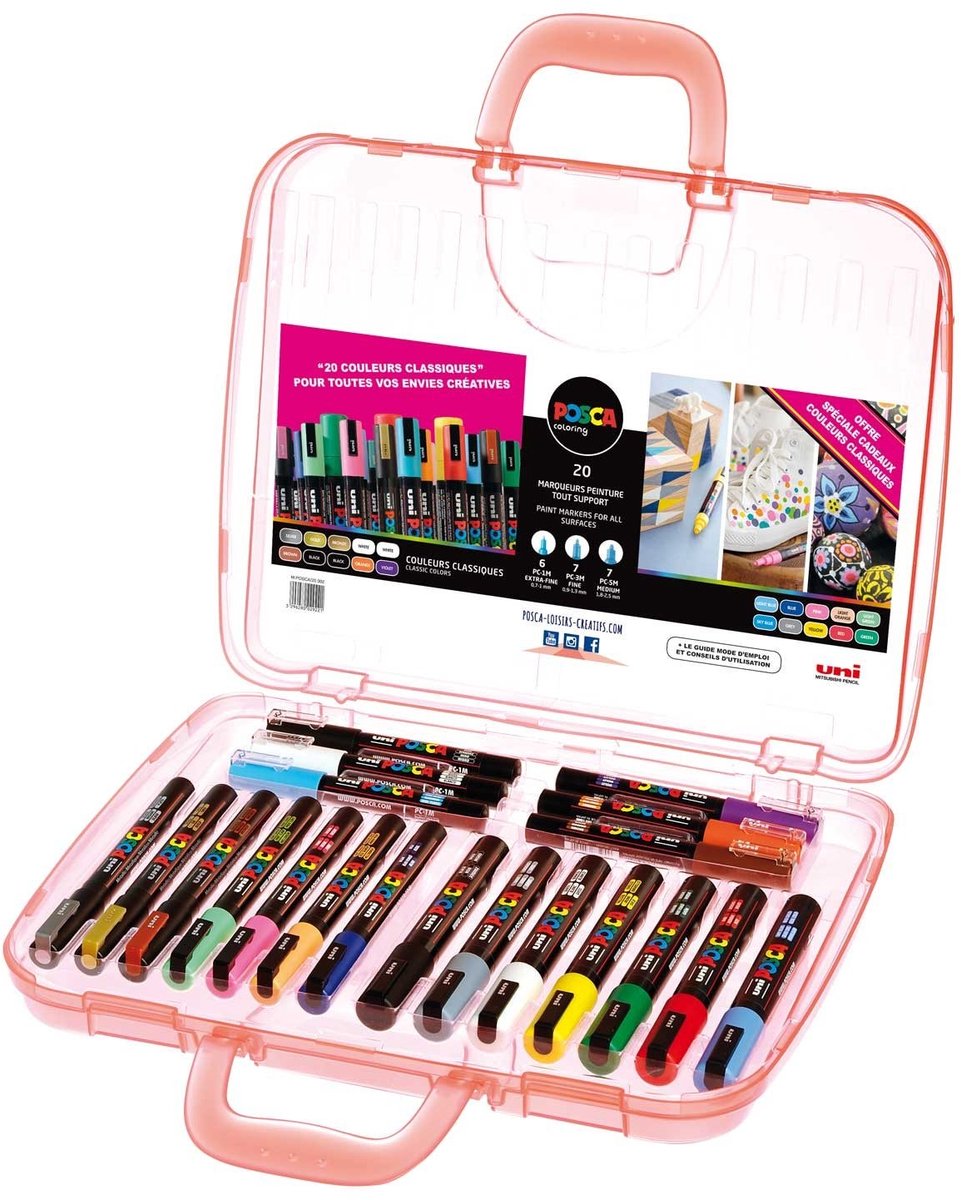 Solidchoice - Set van 20 Acryl Markers in Koffer - Geschikt voor Diverse Oppervlakken