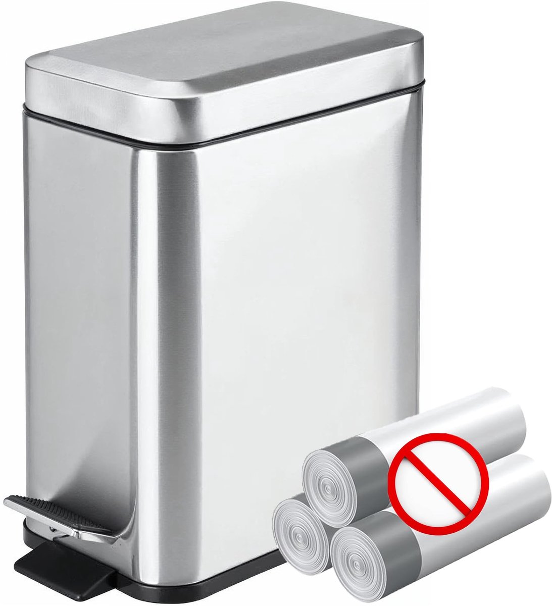 Solidchoice - Rechthoekige Afvalbak met Zachte Sluiting 5L Zilver