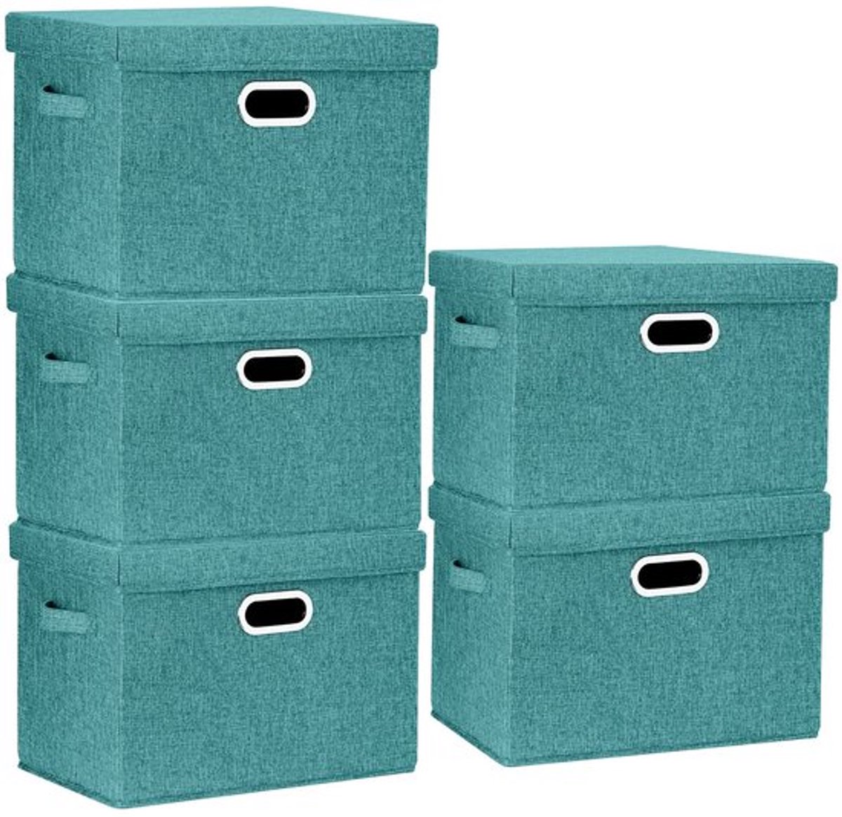Opbergdoos met Deksel - Opvouwbaar - Afwasbaar - Set van 5 - 44x30x29 cm - Hoogwaardige Polyester Stof - Opbergmand