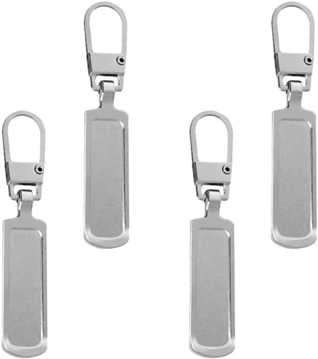 4 Stuks Vervangende Ritsen met Metalen Rits Trekker, Geschikt voor Tassen, Kleding en Koffers, Duurzaam en Verwijderbaar (Zilver)