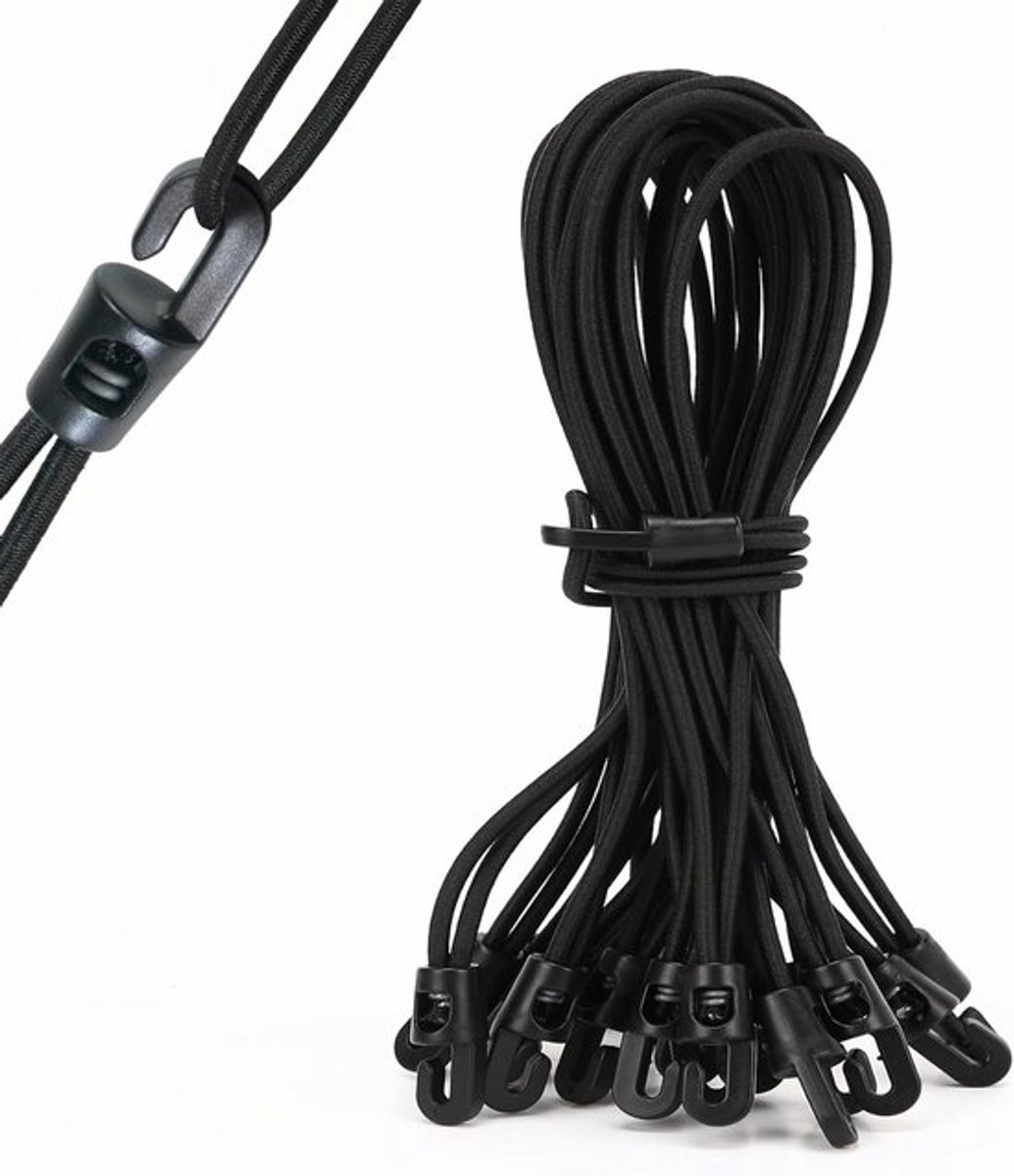 Expander-set met 20 stuks bungee-koorden en haakjes voor bagage, kamperen en outdoor-activiteiten - 26 cm latexrubberen riemen voor huishouding en fietsen
