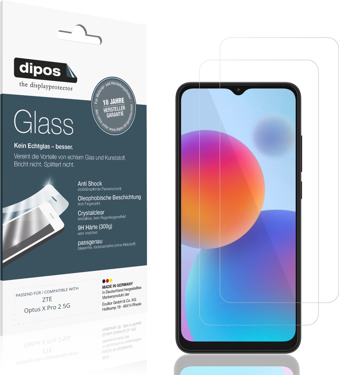 dipos – 2x Pantserfolie geschikt voor ZTE Optus X Pro 2 5G | 9H Screenprotector