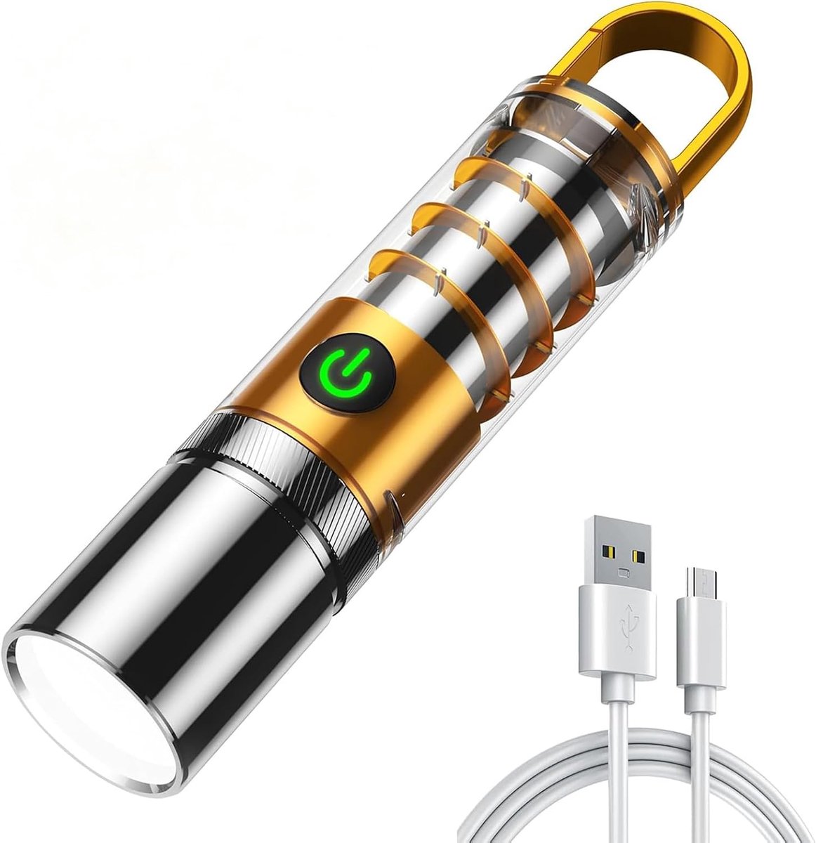 Oplaadbare krachtige zaklamp - ultrahoge helderheid - instelbare bundel met 6 modi - voor kamperen, wandelen en noodgevallen - sterke LED-lamp - voor buiten- en thuisgebruikers - zwart - 1 stuk