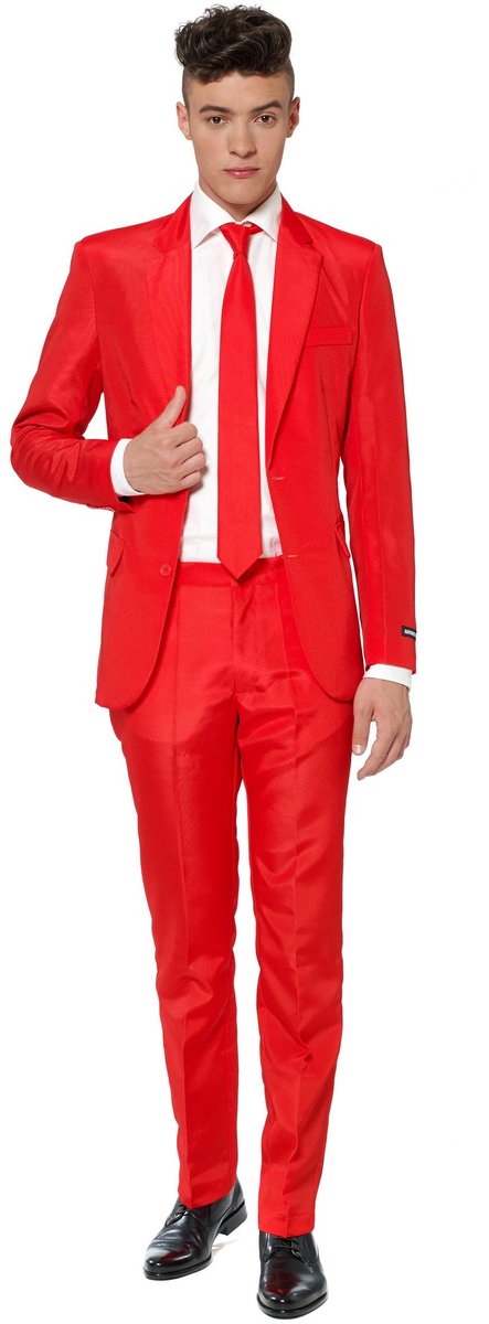 Suitmeister Red - Heren Pak - Carnavalskleding - Casual Effen Gekleurd - Rood - Thema Feest - Maat XL