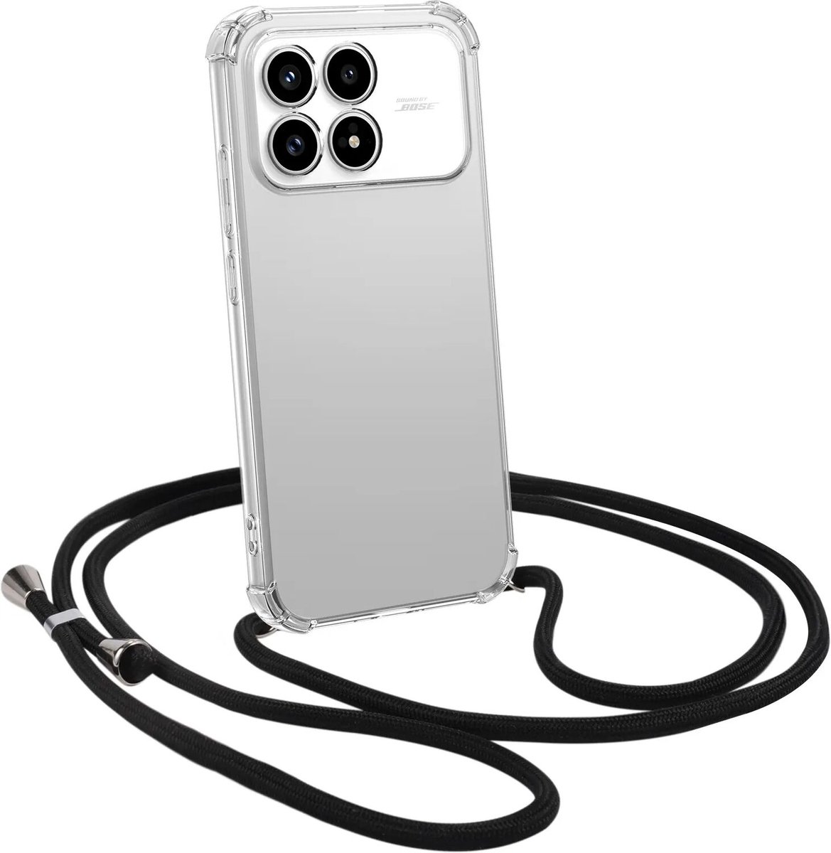 Transparant Hoesje met Koord Geschikt voor Xiaomi Poco F8 Pro - Case Schokbestendig TPU - Shockproof Back Cover met Ketting - Doorzichtig