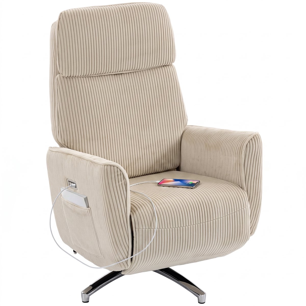 HOMCOM Power Recliner Chair-Polyester-87L x 76B x 114H cm-Cremeweiß