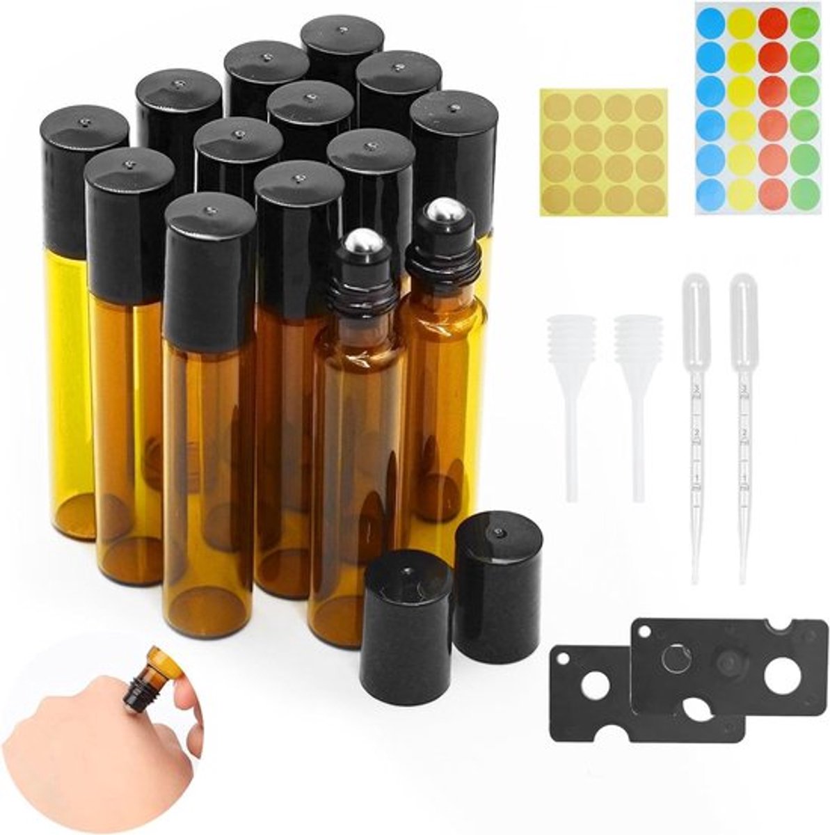 Roll-on Flessen 14 Stuks - 10 ml Bruine Glazen Flessen