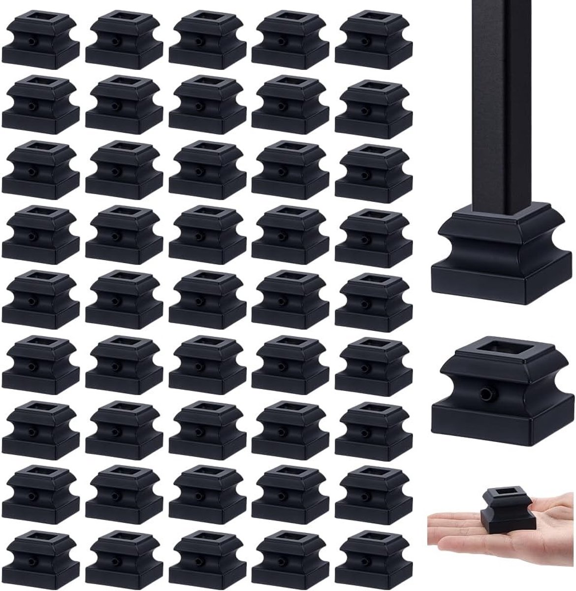 48 Stuks IJzeren Baluster Schoenen voor Trapleuningen - Plat Baluster Hardware voor Vierkante en Gedraaide Spijlen, Binnen Diameter 1.5 cm, Duurzaam en Sterk