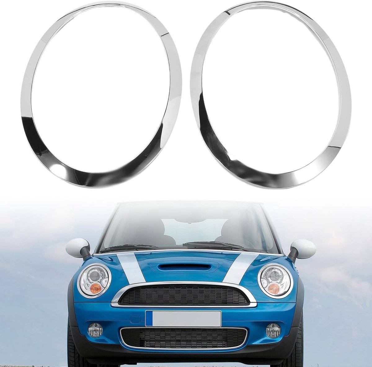 Mini koplamp trimringen, vervangende accessoires voor koplampen | Hoofdlichtcovers en bezel strips geschikt voor R55 R56 R57 R58 R59 2007-2015 (Zilver)