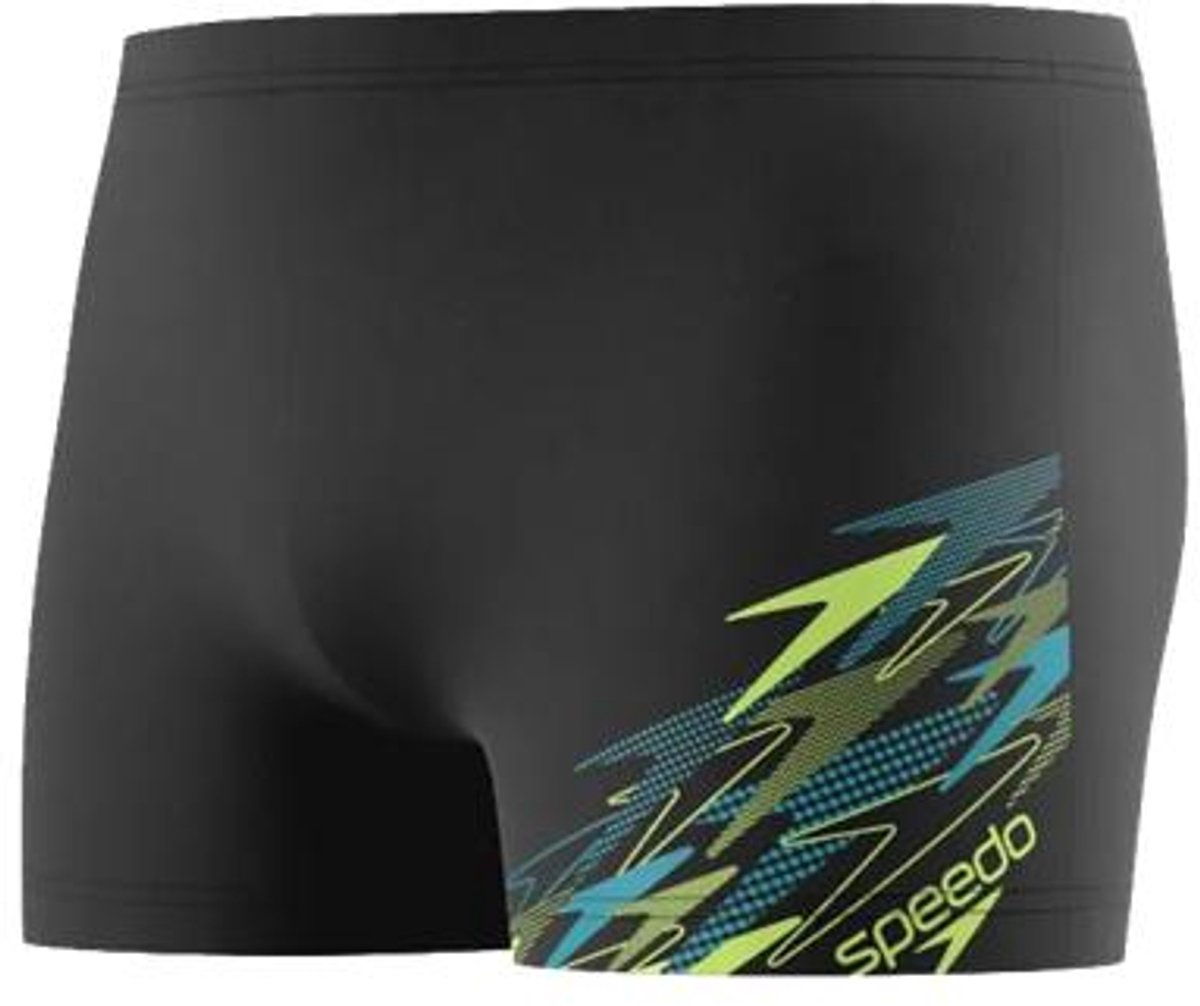Speedo Medley Logo Aquashort Heren - Strakke Zwembroek Heren met Vormvaste Pasvorm - Zwemboxer Heren met Voering - Sportzwembroek Heren met Trekkoord - Zwart/Groen - XS