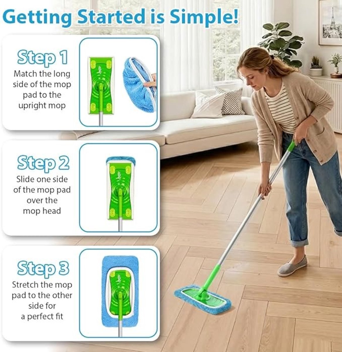 Zelora Microvezel Dweilpads – 10 Stuks Herbruikbare Vervangende Hoezen voor Luie Bezem en Dweilkop