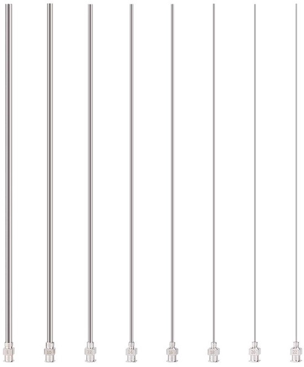 Doseernaald 8 Stuks - Roestvrij Staal - Luer-Lock - Precisie Toepassingen - Stompe Punt - Totale Lengte 212,5 mm - Spuitnaald