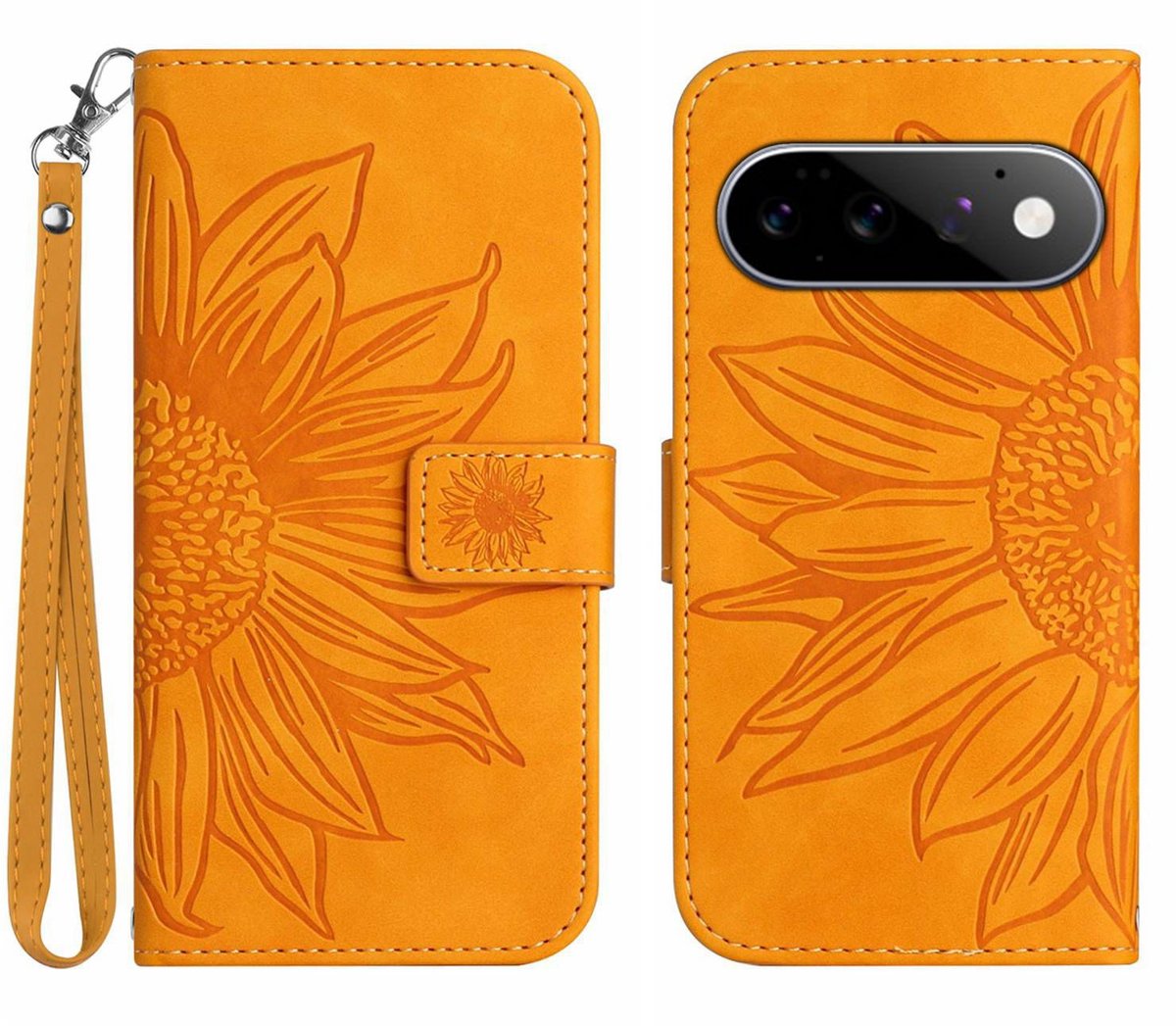 Coverup Hoesje - Geschikt voor Google Pixel 11 / 11 Pro Hoesje - Coverup Zonnebloem Book Case met Koord - Oranje