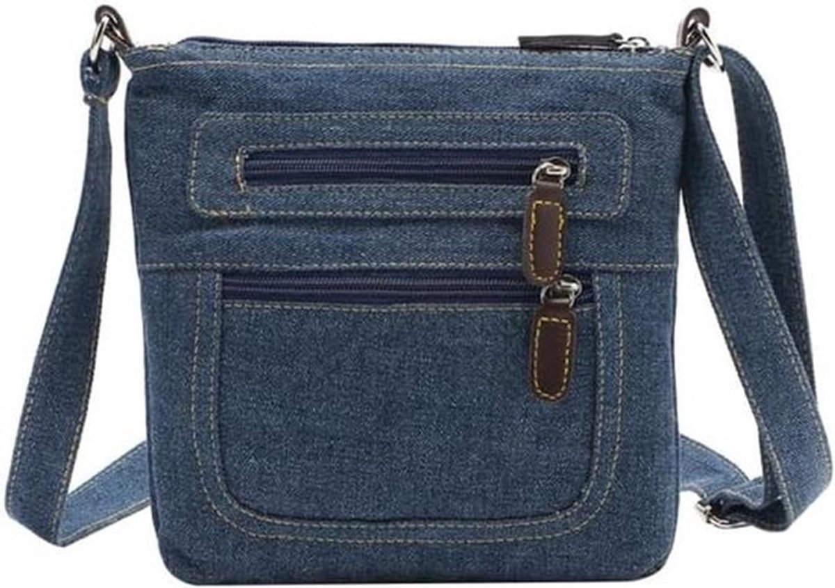 Jeans Schoudertas Vintage Casual Vierkante Tas Met Rits Retro Stijl, 21 * 22cm