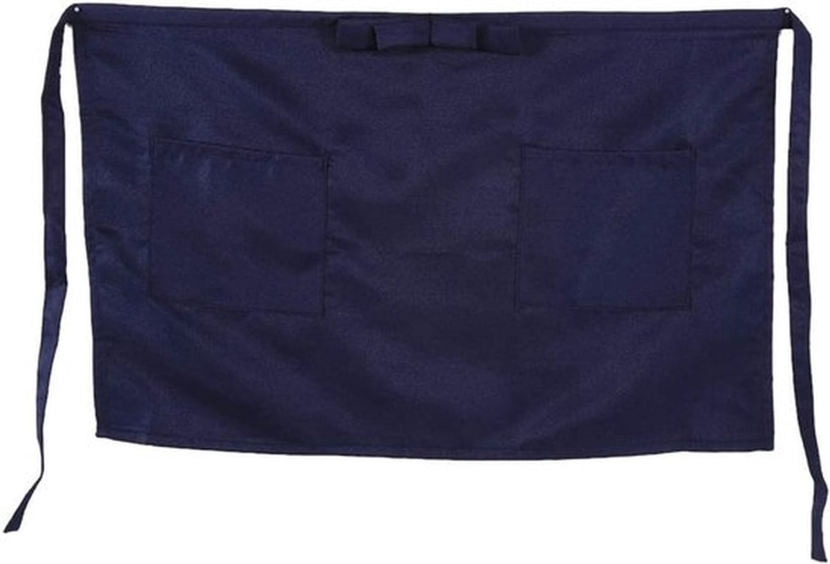 Tailleschort met 2 zakken - Effen gekleurde halflang polyester-schort - Unisex bowknot-type oberschort voor vrouwen en mannen - serveerster (7 kleuren) - donkerblauw