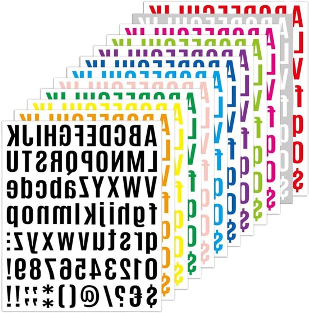 12 vellen kleurrijke zelfklevende letterstickers - Vinyl alfabet en cijfers, inclusief leestekens - Voor doe-het-zelf ambachten & brievenbus