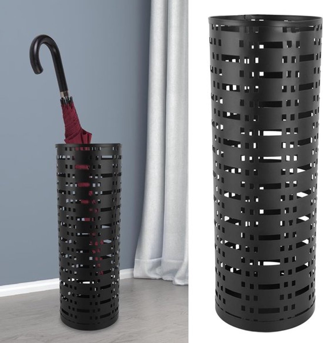 Metalen paraplubak met waterdichte tray, ruimtebesparende organizer voor entree, ideaal voor natte paraplu's en accessoires