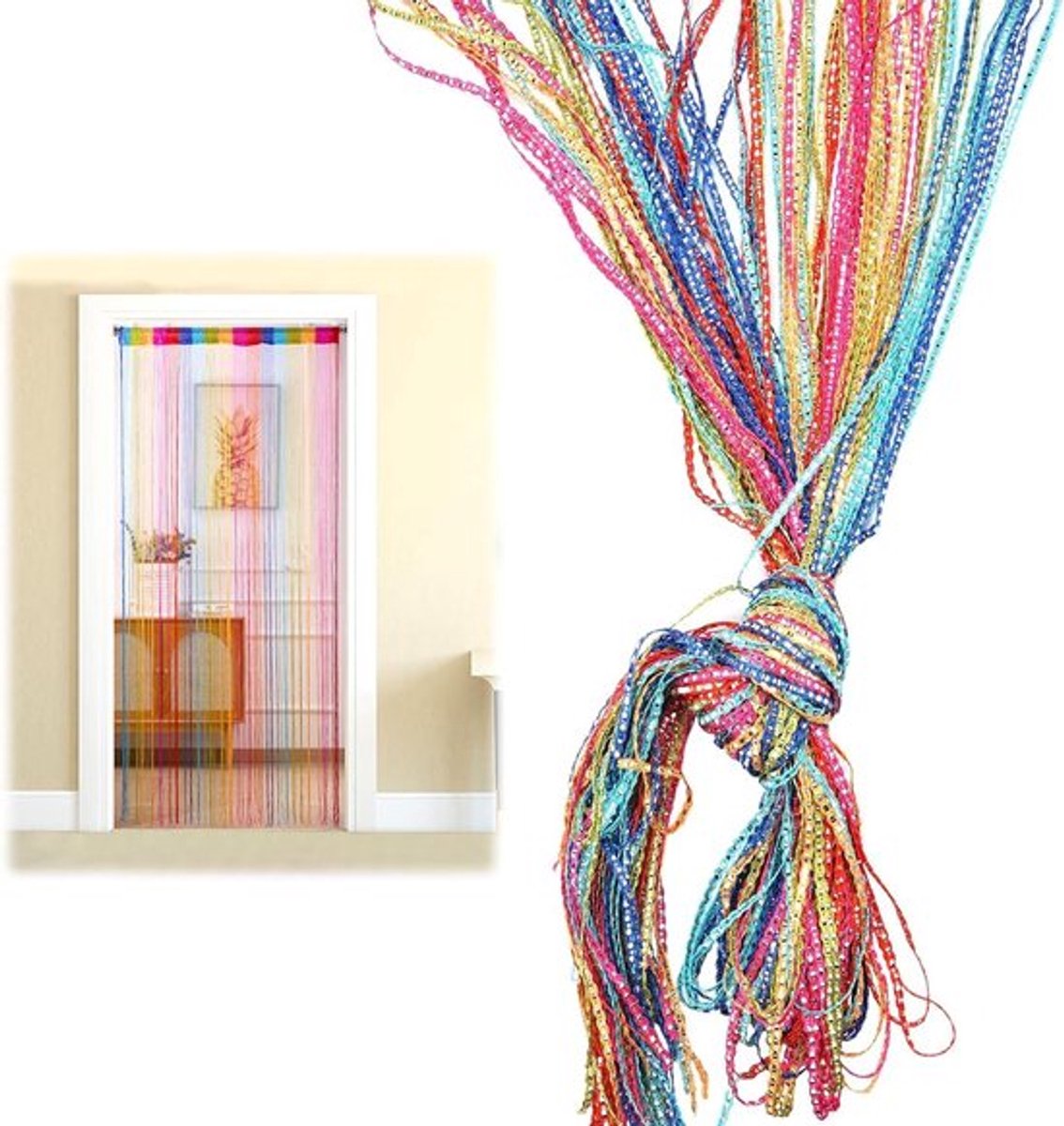 Draadgordijnen 100x200 cm - Kleurrijk Deurgordijn voor Balkon en Terrasdeur - Ondoorzichtige Folie - Vliegenbescherming - Gekleurd Draadgordijn - Woonkamer Slaapkamer Deurgordijn