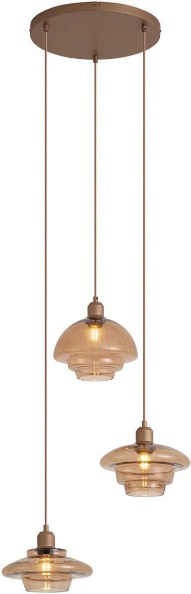 Qazqa eettafel retro hanglamp - Smokey - brons, rond, 3-lichts, 53cm, ideaal als eettafellamp en woonkamer lamp