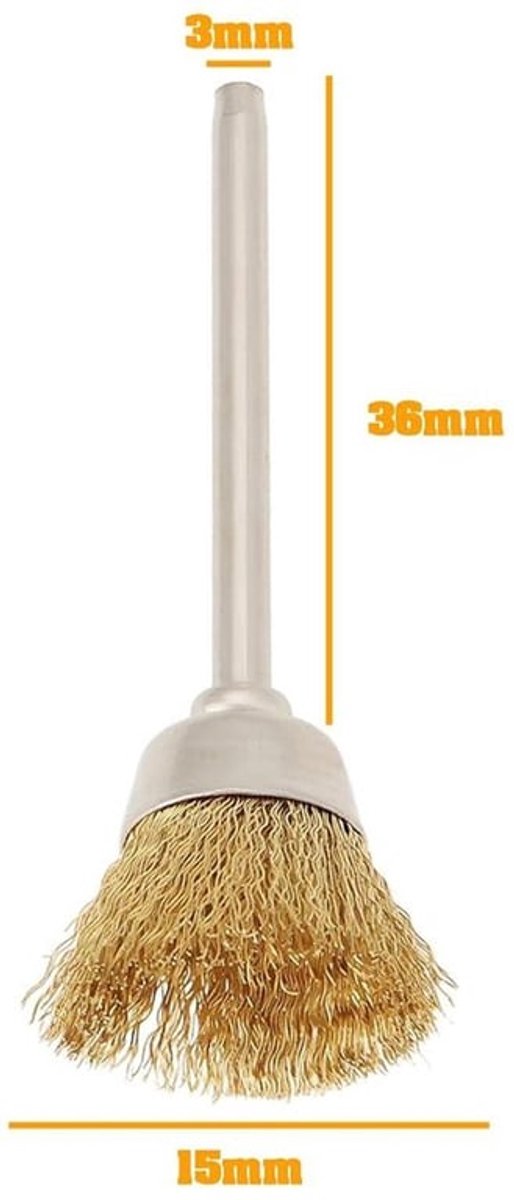 Draadborstel - Mini Borstel - 3mm Schacht - Messing - Metalen Hout Steen - Oppervlak Reiniging Roest Verwijdering Polijsten - Geschikt voor Rotary Tool - Messing Draad Borstel - 10 Stuks