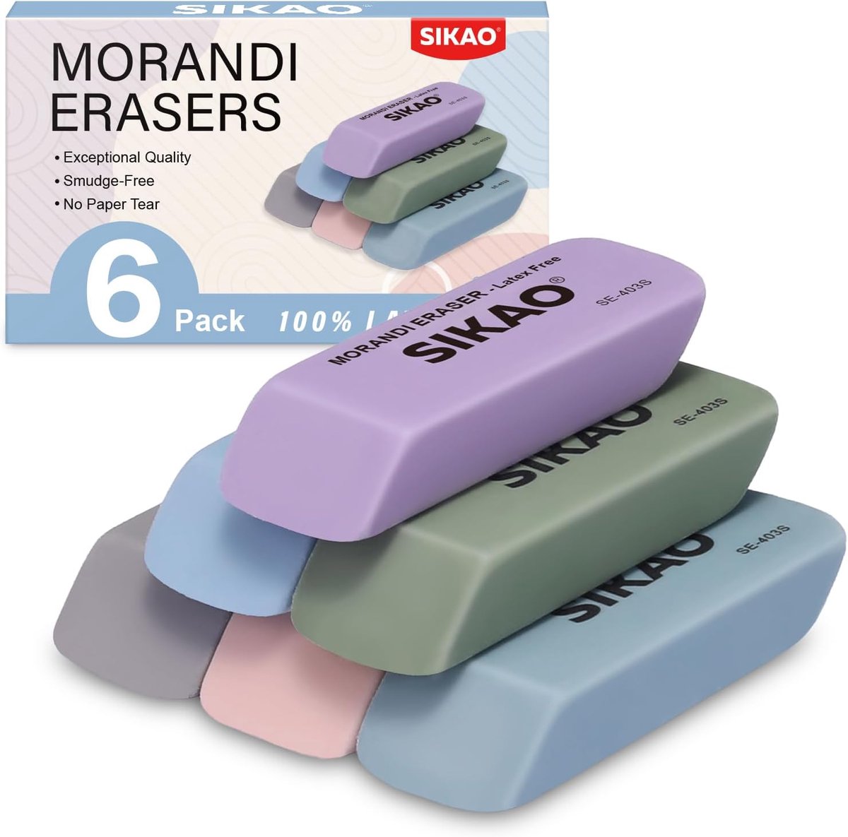 Morandi Erasers 6 Pack Pencil Erasers for Kids, Morandi Bevel Eraser Latex Free - ShopVlot