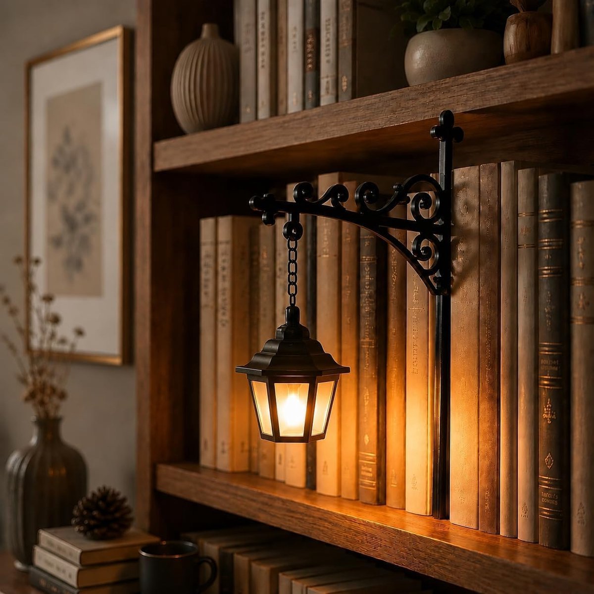 KZQ Antieke boekenplanklamp en decoratieve leeslamp - LED boekenhoeklamp voor studeerhoek en boekenplank - Uniek ornament voor boekenliefhebbers - Zwart