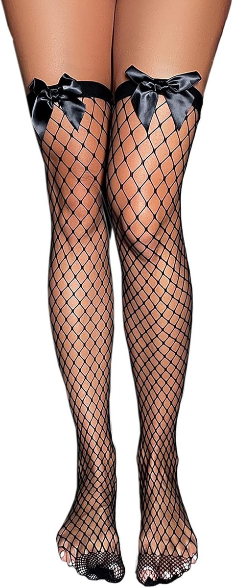 Banamic Women's Thigh High Visnеt Over the Knee Tube Stockings with Bow, Black, One Size - ShopVlot