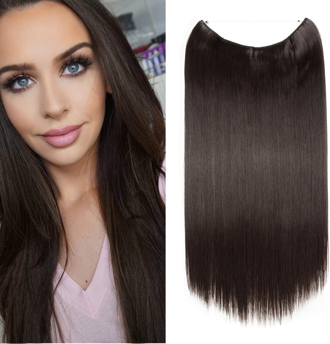 Haarstuk Extensions - 50 cm Donkerbruin - Onzichtbare Draad - Dikker Haar met Stylingmogelijkheden - ShopVlot