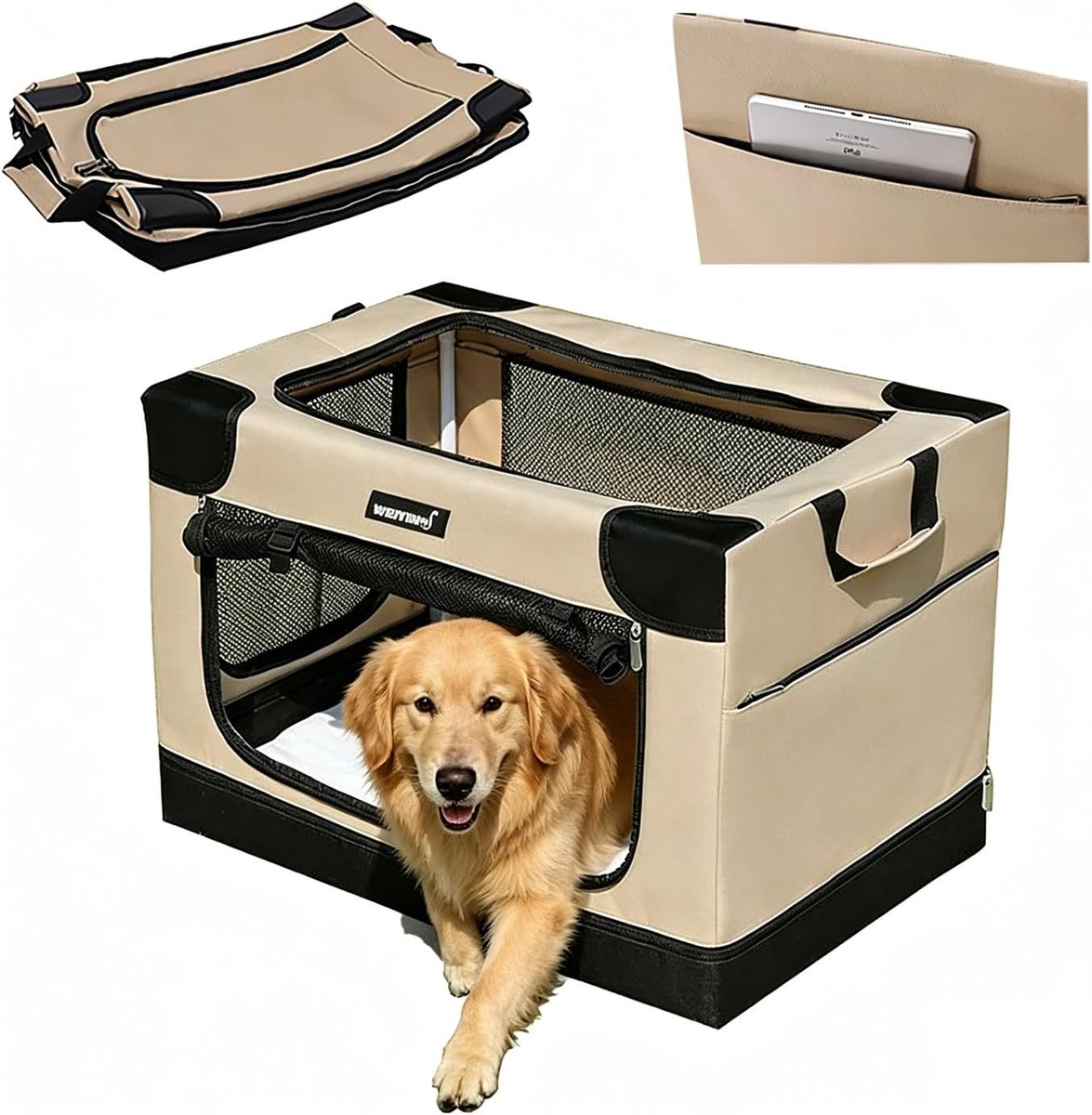 Transportbox voor honden 82 x 59 x 59 cm - inklapbaar - met dikke mat - perfecte veilige rustplaats - ShopVlot