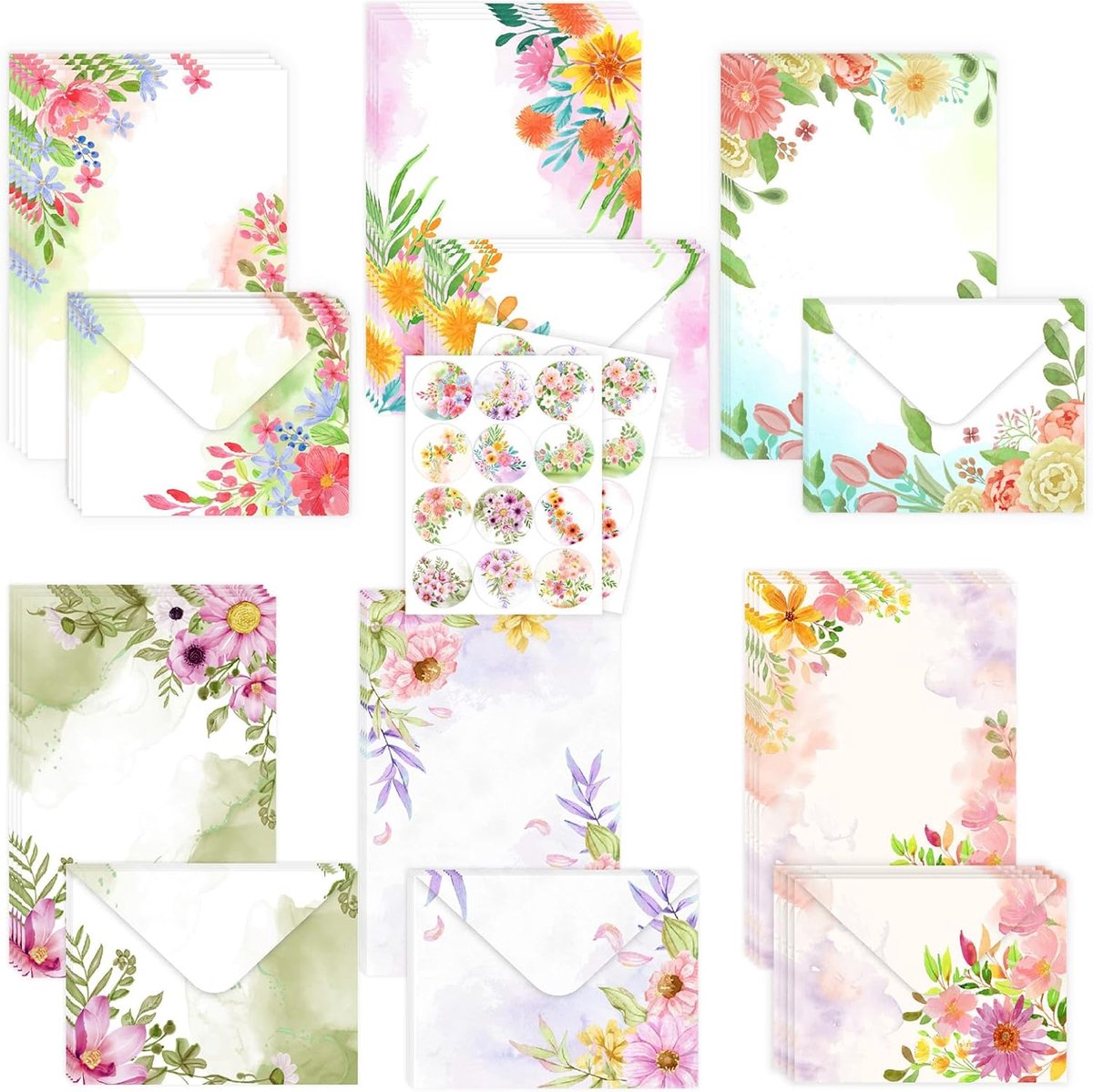 Briefpapier set 72-delig - Aquarel design - 24 vellen met enveloppen - Perfect voor liefdevolle brieven - ShopVlot