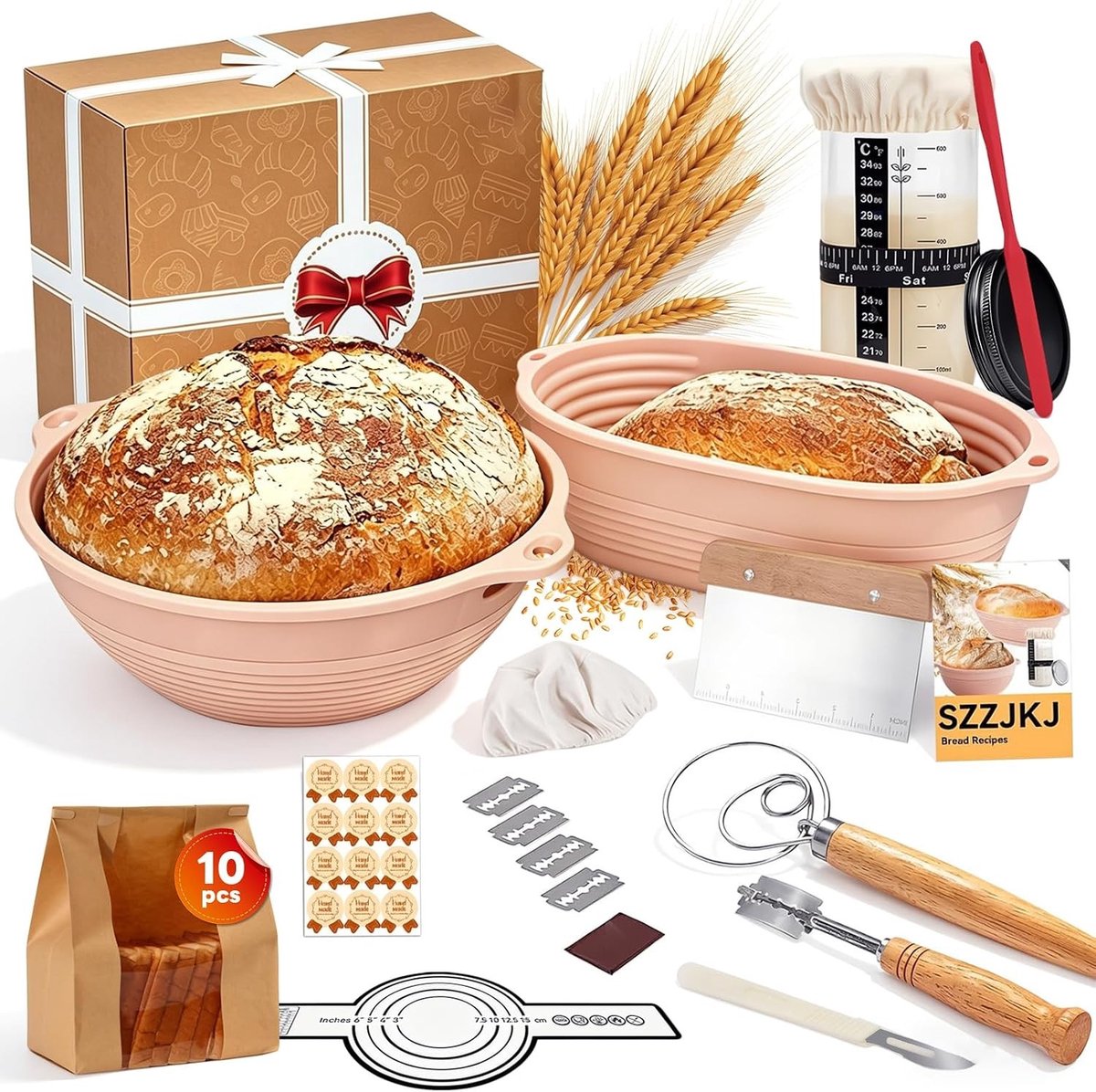 Complete 24-delige set met ronde en ovale silicone broodbakmanden, ideaal voor zuurdesem, bakken en beginners