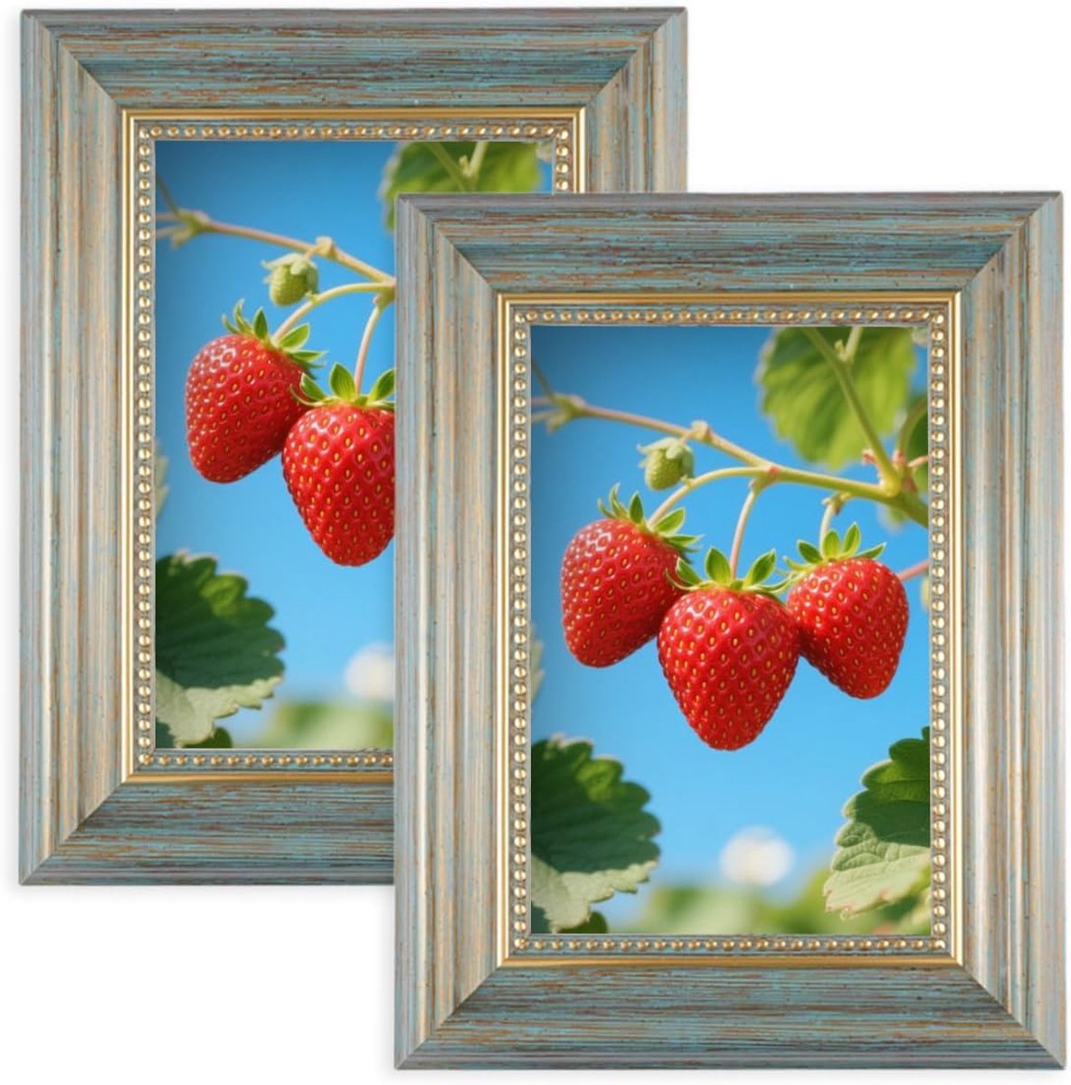 Fotolijsten 10 x 15 cm - Set van 2 - Vintage turquoise - Voor hangen en staan - ShopVlot