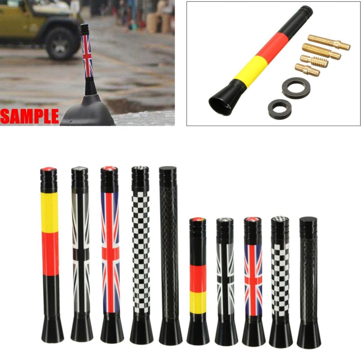 Auto antenne 7.5cm/10.7cm - Union Jack UK design - Carbon fiber - Sportieve uitstraling voor Mini Cooper - ShopVlot