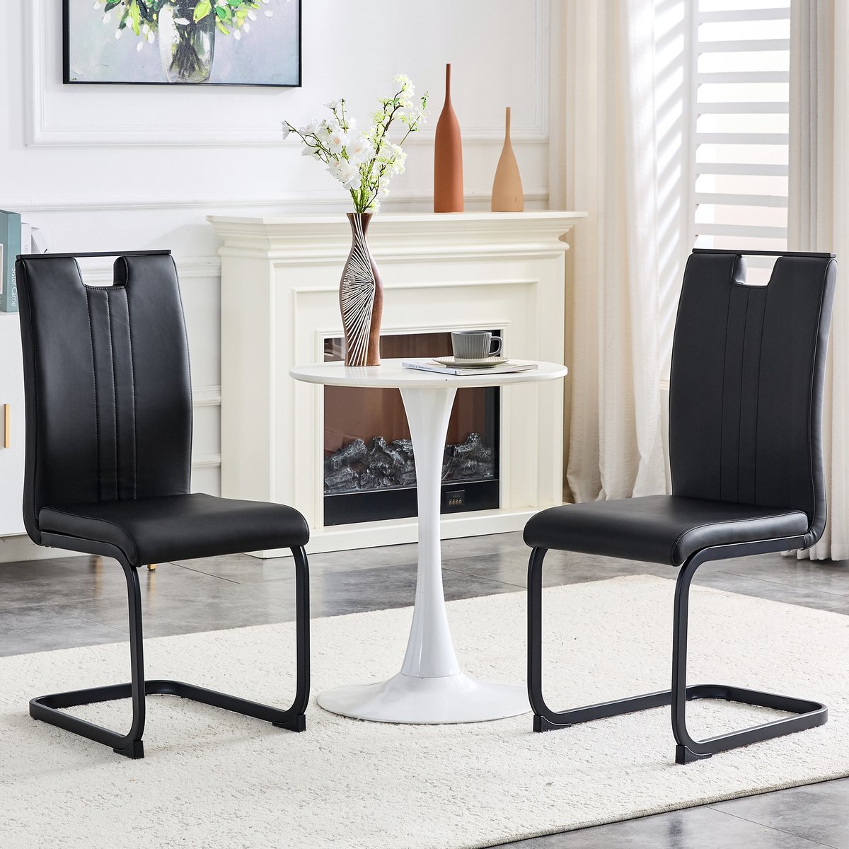 COVREO Eetkamerstoel set van 2 52x40x99 cm zwart, PU kunstleer metaal