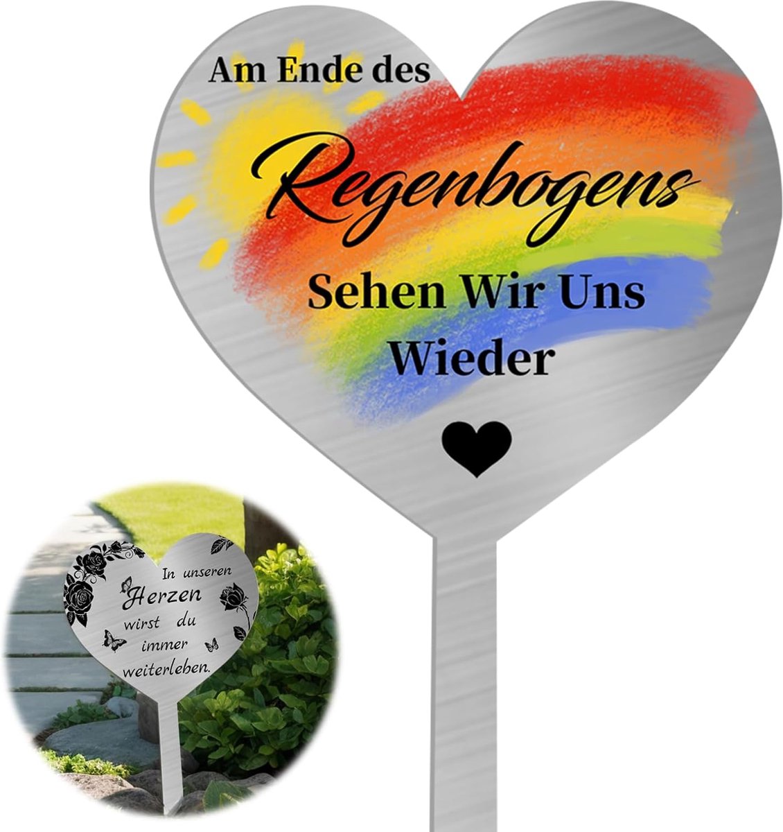 Grave decoration hart - roestvrij staal - weersbestendig - herinnering aan geliefden - ShopVlot