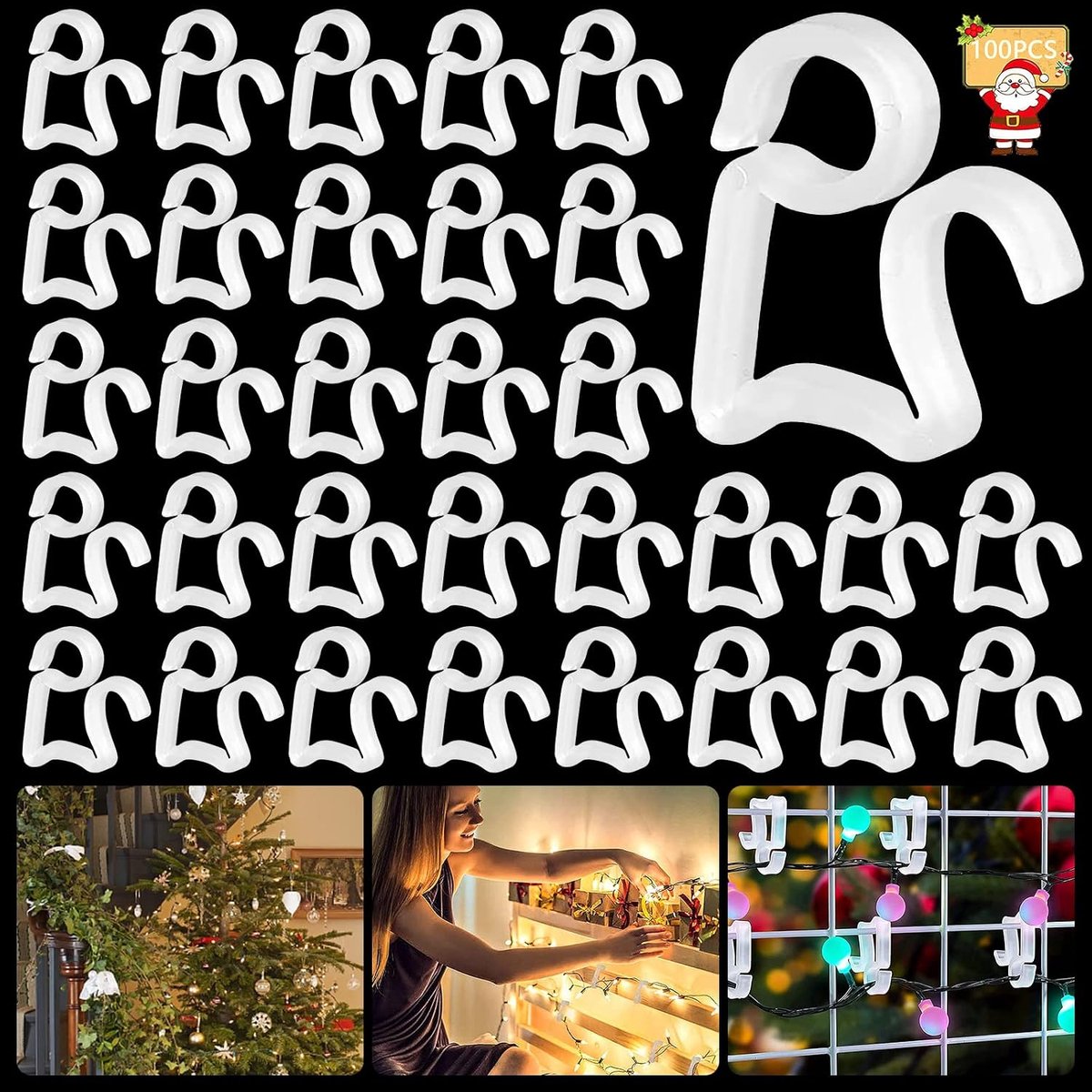 Kerstlichtclips 100 Stuks - Plastic Haakjes - Mini Haakjes voor Buiten - Gemakkelijk te Bevestigen - ShopVlot