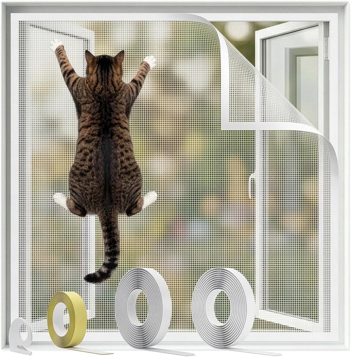 Katveilig vliegenscherm 100 x 130 cm - zonder boren - krasbestendig - betrouwbare bescherming voor katten - ShopVlot