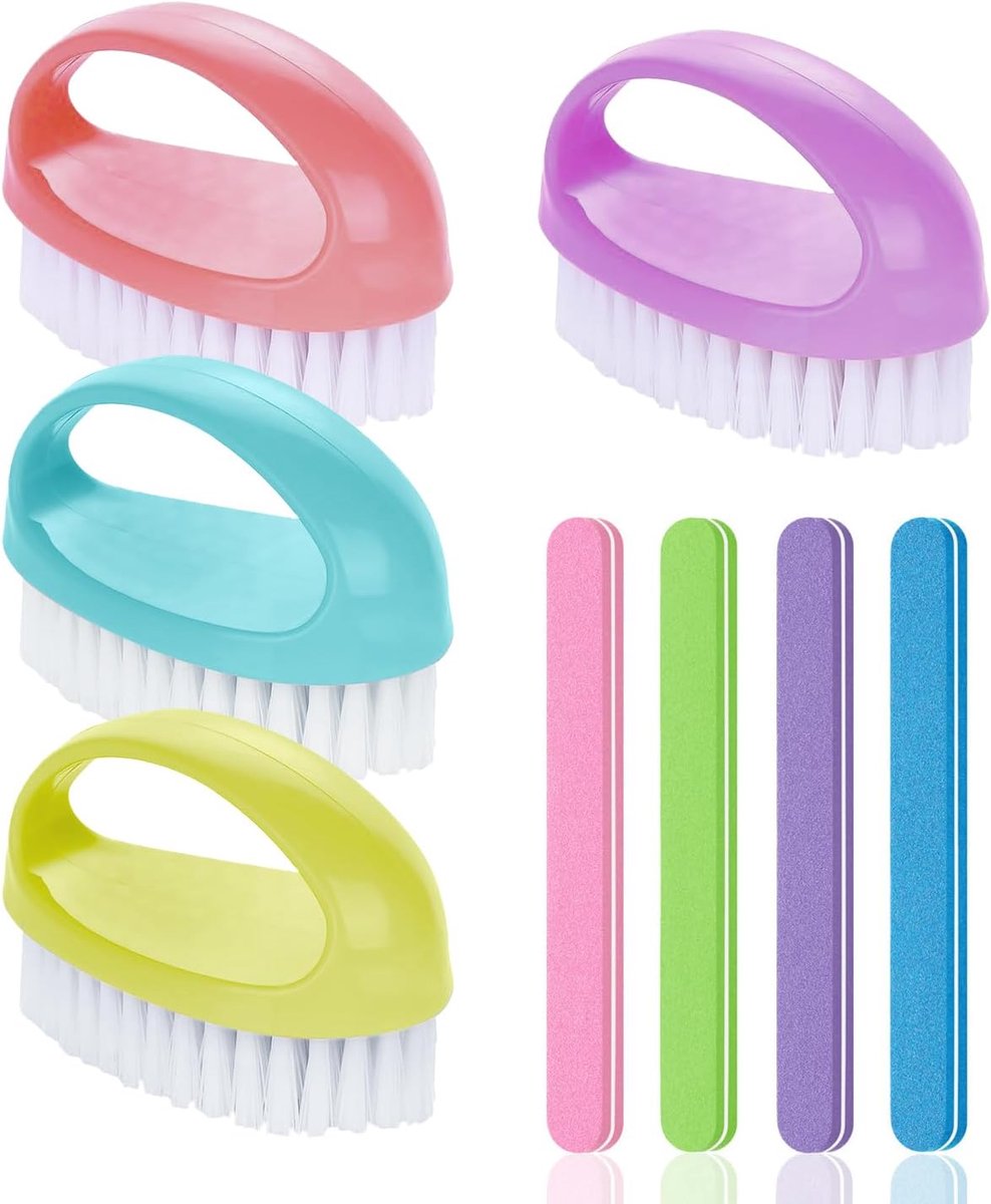 Nail care set - 4 borstel en 4 vijl - nylon - voor nagelverzorging en reinigen - ShopVlot