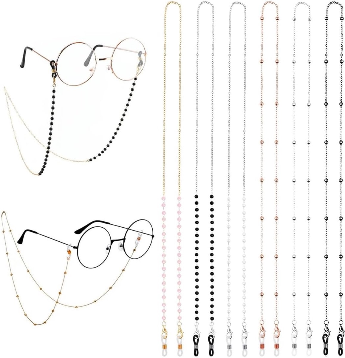 Brilketting 6 Stuks - Elegante Ketting met Parels - Voor Zonnebrillen en Brillen - ShopVlot