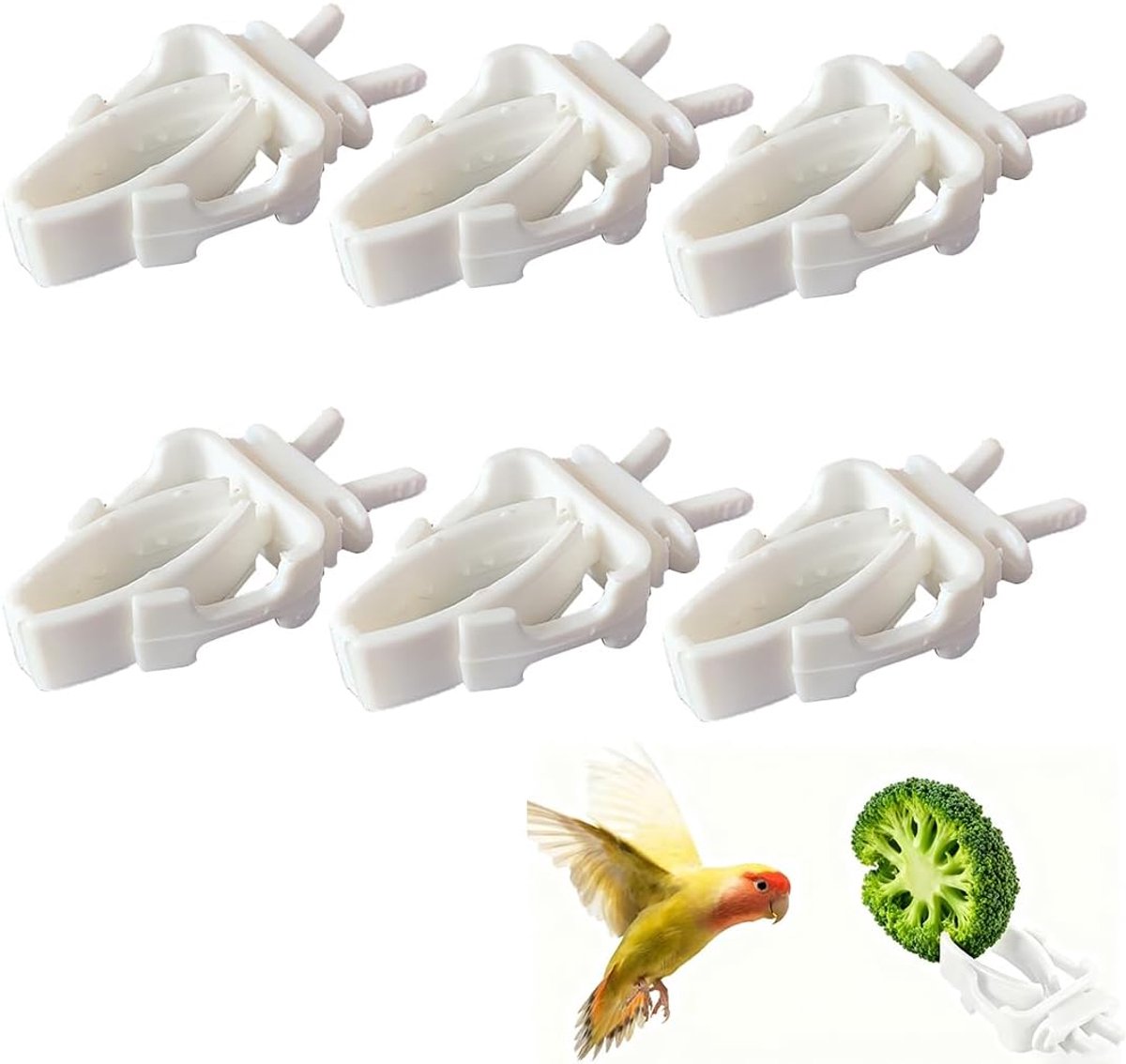 Vogelvoederdispenser 6 stuks - kunststof clips - voor fruit en groenten - ideaal voor papegaaien en parkieten - ShopVlot