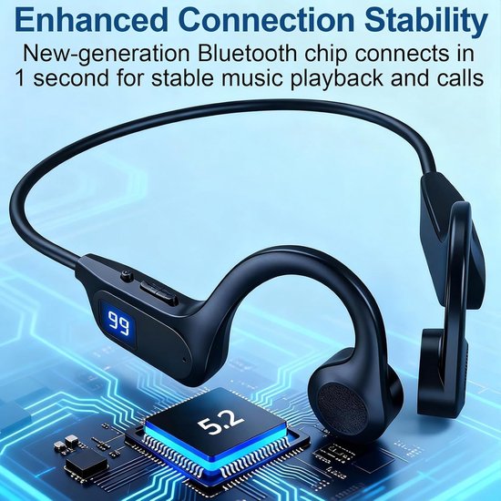Hoofdtelefoon, beengeleiding, bluetooth, draadloos, met V5.2-technologie, hifi, stereo, microfoon, HD, waterdicht design, IP65, looptijd, 15 uur, sporthoofdtelefoon, waterdicht, voor hoofdtelefoon — afbeelding 3