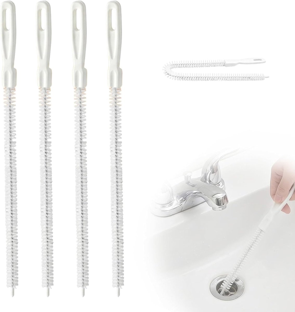 Afvoerborstel 45 cm - Flexibele buisreinigingsborstel - 4-delige set - Effectief verwijderen van haar en verstoppingen - ShopVlot