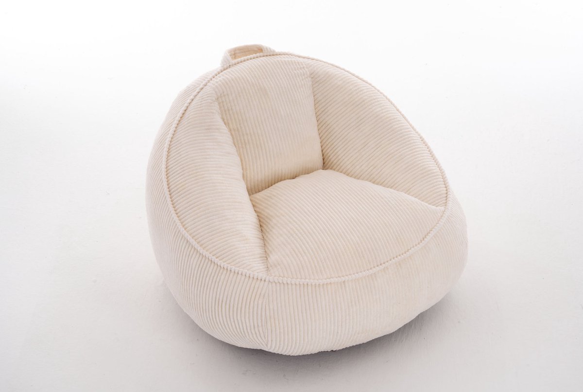 COVREO Zitzak 90x90x59 cm beige, ribstof met rugleuning en traagschuim